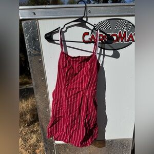 Tie back red and white striped dress